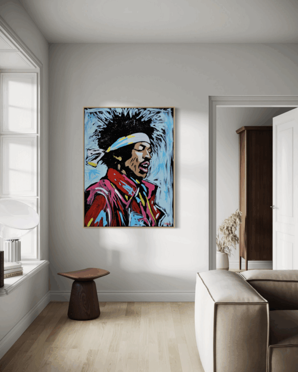 Hendrix x Henrix art print on canvas displayed in modern living room setting